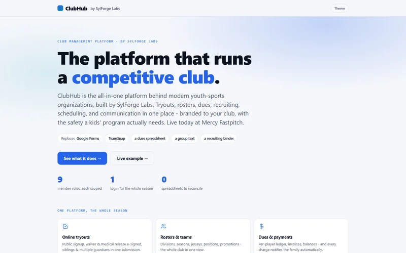 ClubHub landing page