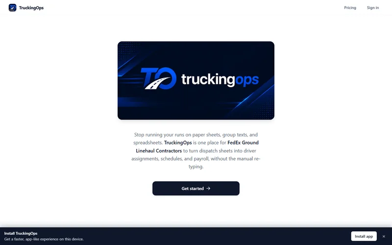 TruckingOps landing page